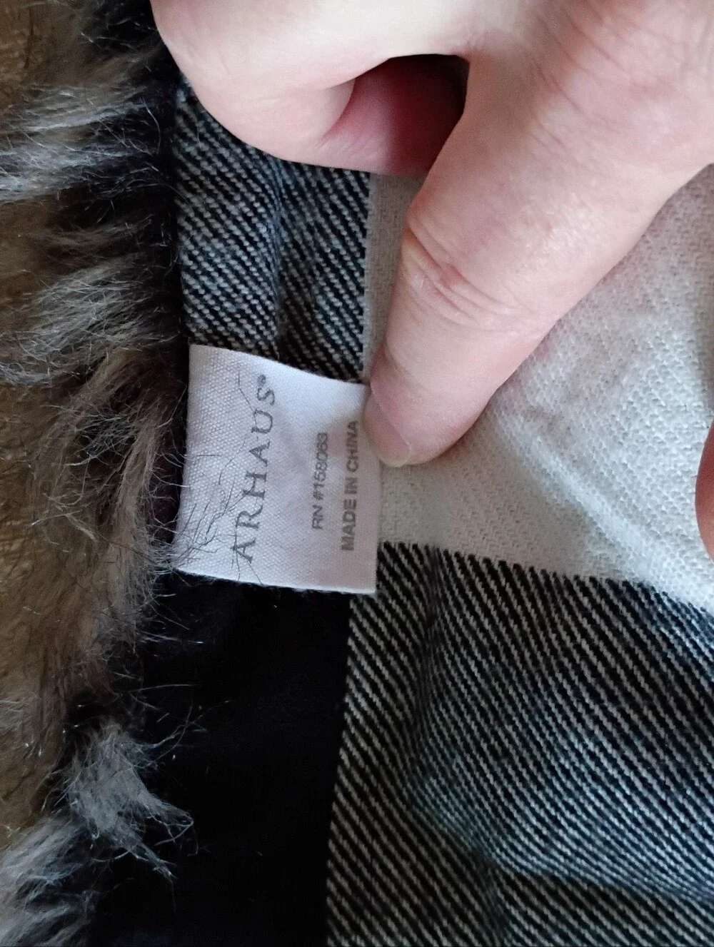 Arhaus Black And White Checkered Faux Fur Throw 62